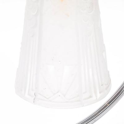 Muller Fr res Art Deco Chrome Frosted Cubist Shade Open Form Table Lamp Signed Muller Freres