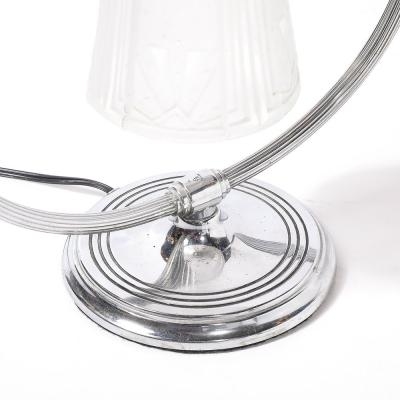 Muller Fr res Art Deco Chrome Frosted Cubist Shade Open Form Table Lamp Signed Muller Freres