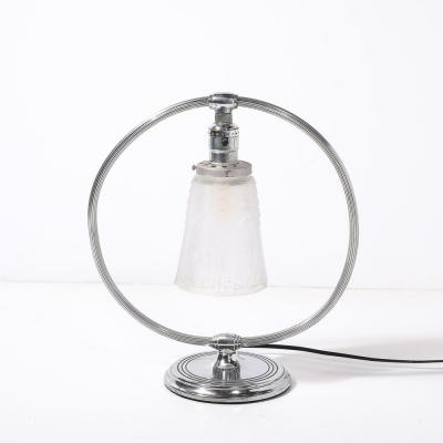 Muller Fr res Art Deco Chrome Frosted Cubist Shade Open Form Table Lamp Signed Muller Freres