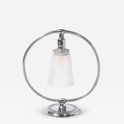 Muller Fr res Art Deco Chrome Frosted Cubist Shade Open Form Table Lamp Signed Muller Freres