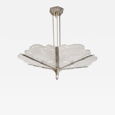 Muller Fr res Art Deco Cubist Cloud Motif Molded Frosted Glass Pendant signed Muller Freres