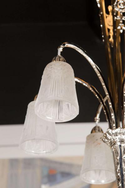 Muller Fr res Exquisite Art Deco Nickeled Bronze Chandelier by Muller Fr res