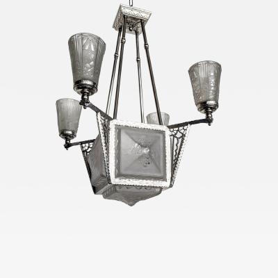 Muller Fr res French Art Deco Pendant Chandelier by Muller Freres