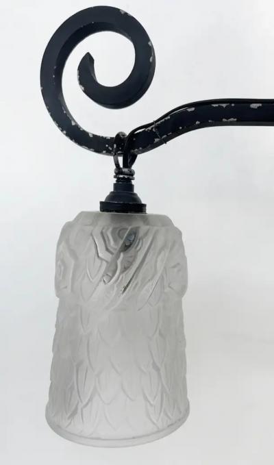 Muller Fr res French Art Deco Wrought Iron Glass Chandelier Muller Freres Attributed c1930