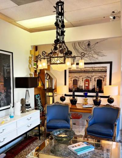 Muller Fr res French Art Deco Wrought Iron Glass Chandelier Muller Freres Attributed c1930