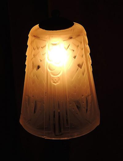 Muller Fr res Pair of Peach Art Deco Muller Glass and Iron Lamps