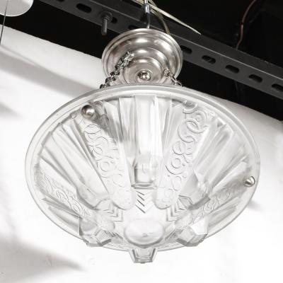 Muller Fr res Stunning Art Deco Cubist Detailed Molded Glass Chandelier signed Muller Freres