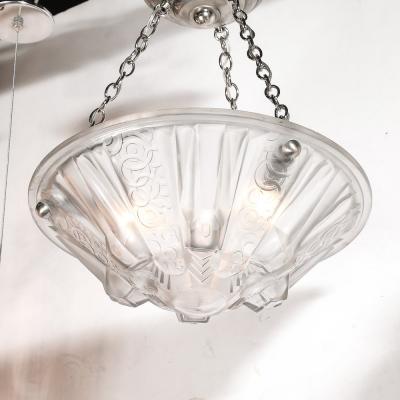 Muller Fr res Stunning Art Deco Cubist Detailed Molded Glass Chandelier signed Muller Freres