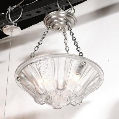 Muller Fr res Stunning Art Deco Cubist Detailed Molded Glass Chandelier signed Muller Freres