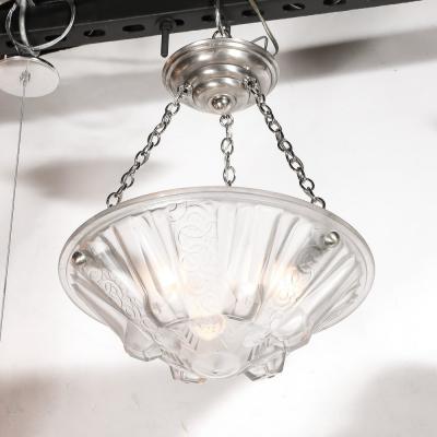 Muller Fr res Stunning Art Deco Cubist Detailed Molded Glass Chandelier signed Muller Freres