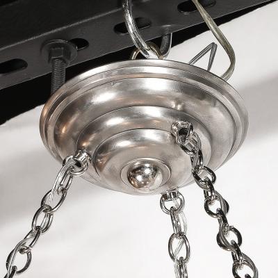 Muller Fr res Stunning Art Deco Cubist Detailed Molded Glass Chandelier signed Muller Freres