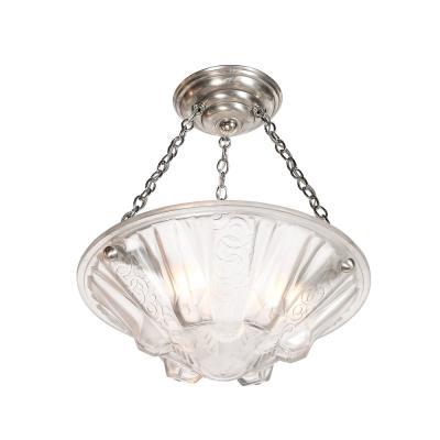 Muller Fr res Stunning Art Deco Cubist Detailed Molded Glass Chandelier signed Muller Freres