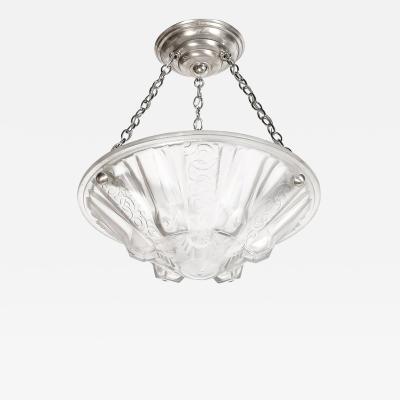 Muller Fr res Stunning Art Deco Cubist Detailed Molded Glass Chandelier signed Muller Freres