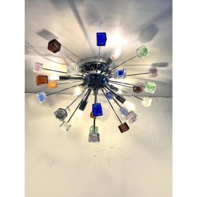 Multicolor Star Sputnik Little Cubes Murano Glass Flush Mount