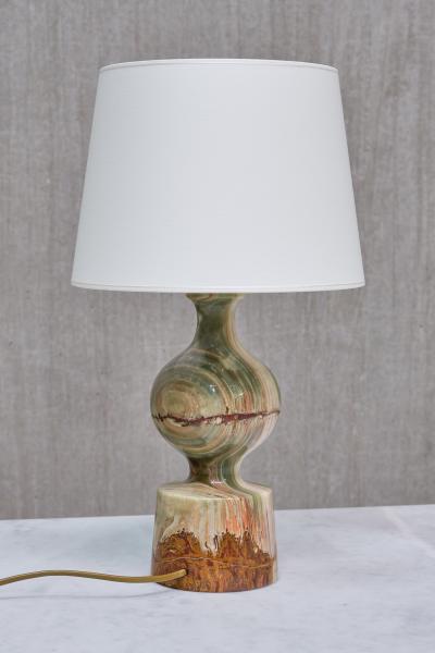 Multicolored Solid Onyx Table Lamp with Ivory Shade Italy 1970s
