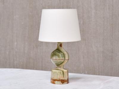 Multicolored Solid Onyx Table Lamp with Ivory Shade Italy 1970s