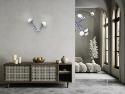 Multiforme for Cosulich Italian Contemporary Chrome Blue Glass 12 Light Sputnik