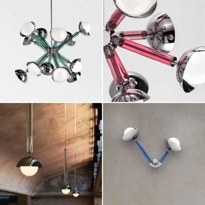 Multiforme for Cosulich Italian Contemporary Chrome Blue Glass 12 Light Sputnik