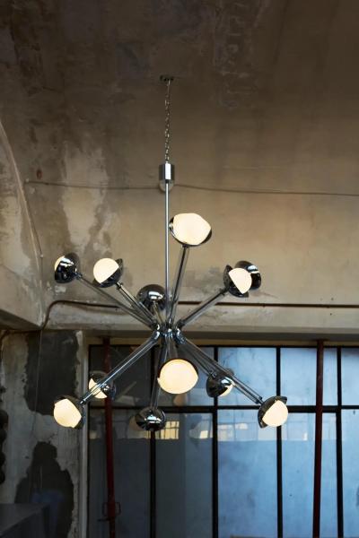 Multiforme for Cosulich Italian Contemporary Chrome Blue Glass 12 Light Sputnik