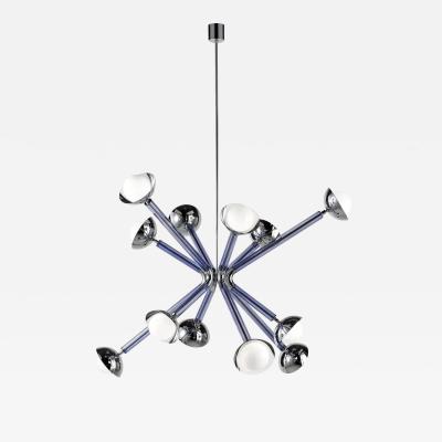 Multiforme for Cosulich Italian Contemporary Chrome Blue Glass 12 Light Sputnik