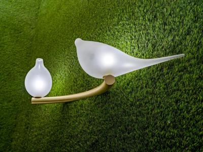 Multiforme for Cosulich Italian Organic Frosted Glass Bird Satin Gold Sconce