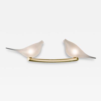 Multiforme for Cosulich Italian Organic Frosted Glass Bird Satin Gold Sconce