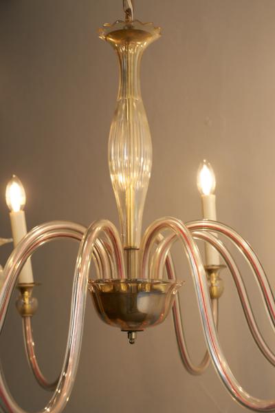Murano Amber Glass Eight Arm Chandelier 1950s