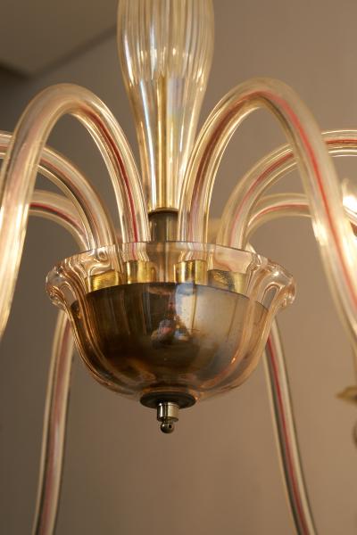 Murano Amber Glass Eight Arm Chandelier 1950s