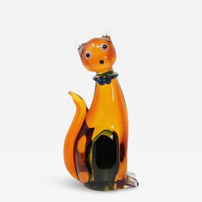 Murano Artistic Glass Cat Sculpture Italy 1980s