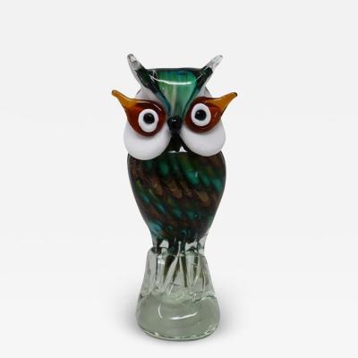 Murano Artistic Glass Owl Sculpture Italy 1980s