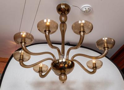 Murano Blown Eight Arm Tobacco Swirl Chandelier Contemporary