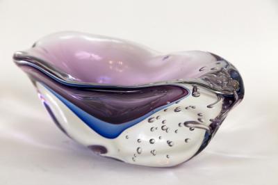 Murano Blown Irregular Shaped Blue Plum Oblong Bowl Contemporary