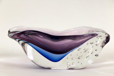 Murano Blown Irregular Shaped Blue Plum Oblong Bowl Contemporary