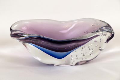 Murano Blown Irregular Shaped Blue Plum Oblong Bowl Contemporary