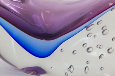 Murano Blown Irregular Shaped Blue Plum Oblong Bowl Contemporary