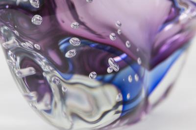 Murano Blown Irregular Shaped Blue Plum Oblong Bowl Contemporary