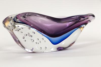 Murano Blown Irregular Shaped Blue Plum Oblong Bowl Contemporary
