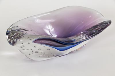 Murano Blown Irregular Shaped Blue Plum Oblong Bowl Contemporary