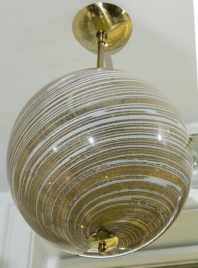 Murano Blown Wheat Gold Swirl Globe Pendant Contemporary UL Certified