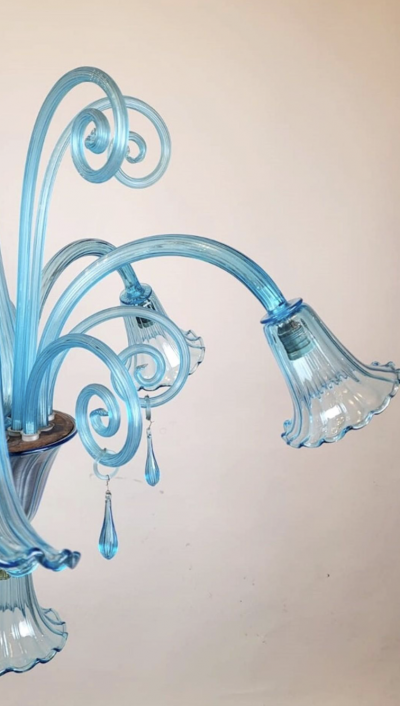 Murano Blue Glass Chandelier 5 Arms Of Light 1940s