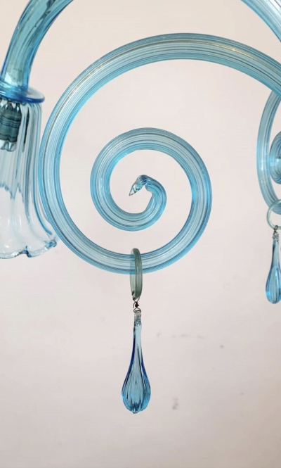 Murano Blue Glass Chandelier 5 Arms Of Light 1940s