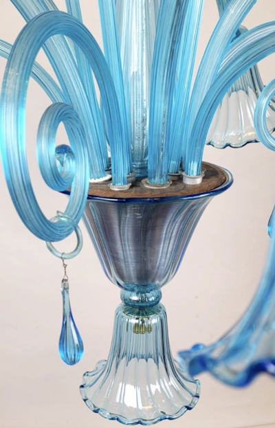 Murano Blue Glass Chandelier 5 Arms Of Light 1940s