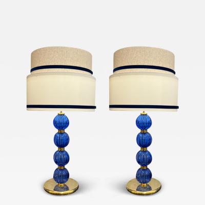 Murano Blue Lobed Spheres Lamps