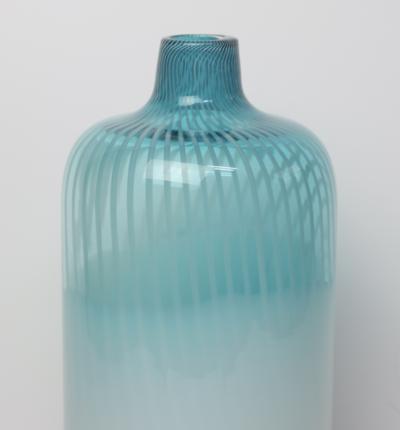 Murano Blue and White Filigrana Glass Vase 1970 Italy