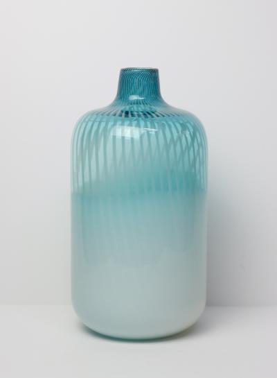 Murano Blue and White Filigrana Glass Vase 1970 Italy