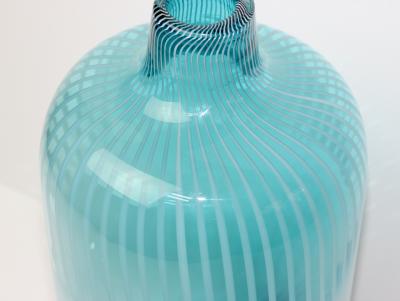Murano Blue and White Filigrana Glass Vase 1970 Italy