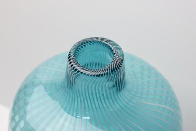 Murano Blue and White Filigrana Glass Vase 1970 Italy