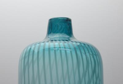 Murano Blue and White Filigrana Glass Vase 1970 Italy