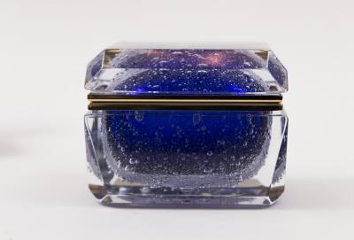 Murano Cobalt Blue Pulegoso Chamfered Rectangular Box