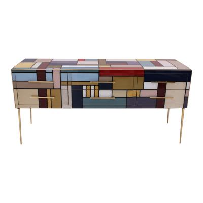 Murano Coloured Glass and Brass Sideboard Composed of 6 Drawers